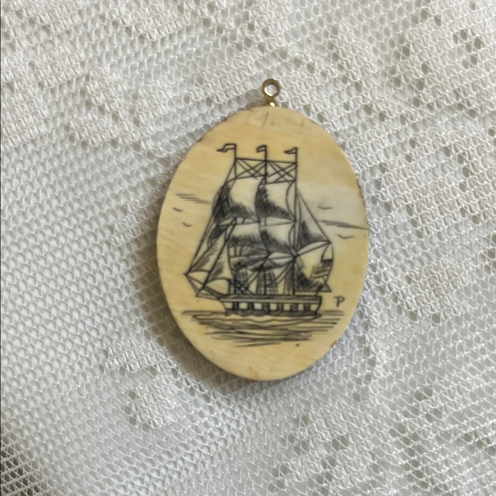Scrimshaw Ship Pendant